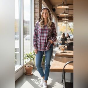 Eddie Bauer Cotton Plaid Hoodie Size M